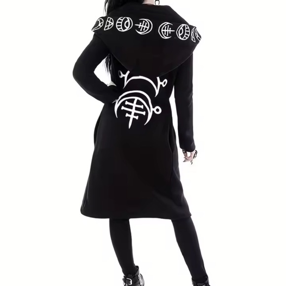 Black Hooded Cardigan with White Symbols - Picture 6 of 6